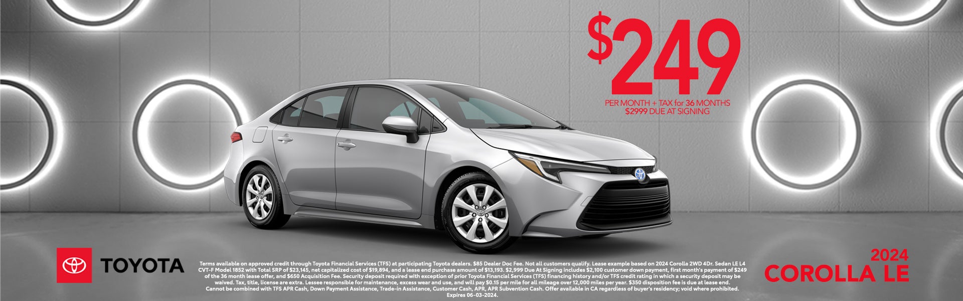 2024 Corolla LE $249/month Lease Offer